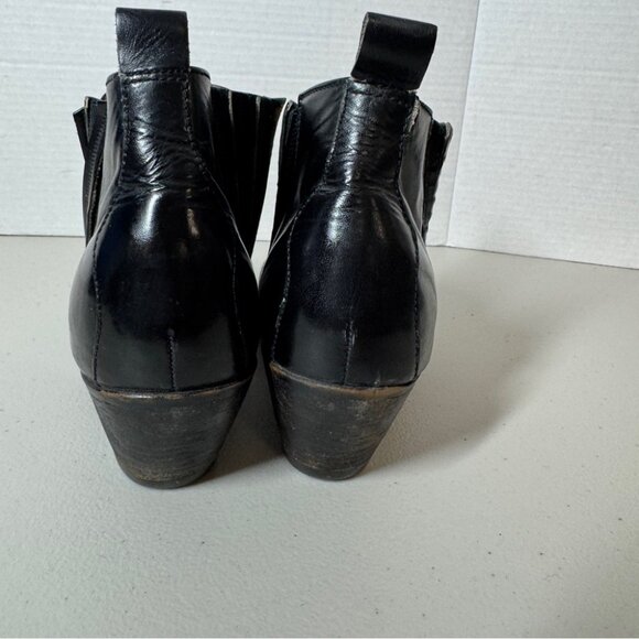 Black Leather Chelsea Western Block Heel Classic Pull-On Ankle Boots Size 8.5 - Picture 11 of 16